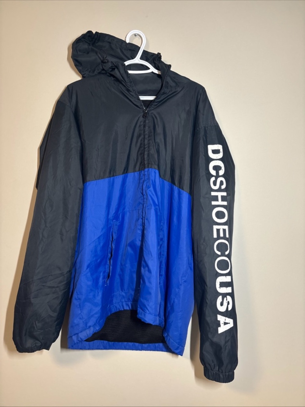 DC Colorblock Black and Royal Blue Hooded Windbreaker